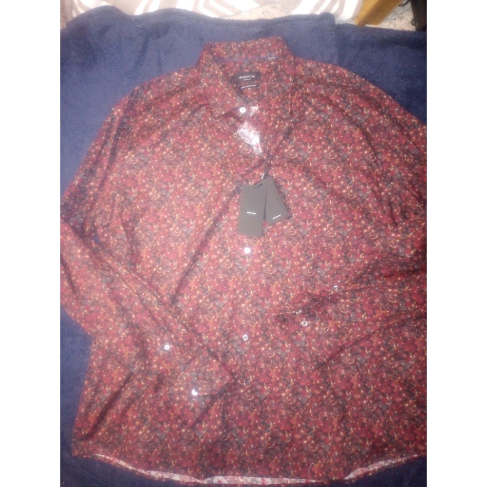Bugatchi‎ Cabernet Red, Blk Long Sleeve 3XL NWT Cotton Blend Mens Shirt Classic